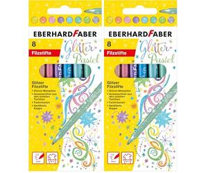 Eberhard Faber 551009 - Crayons-feutres pailletés pastel, 8 crayons de couleur à pointe fine en étui carton (Lot de 2)
