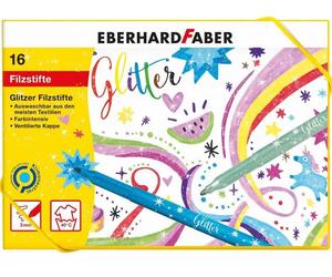 Eberhard Faber 551016 Glitter Felt Tip Pens in 16 Bright Colours, Lead Thickness