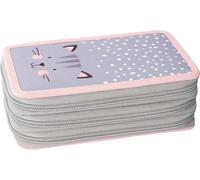 EBERHARD FABER 577474 - Trousse Triple Decker, avec 36 accessoires de papeterie, trousse chat avec 3 fermetures éclair