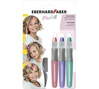 Eberhard Faber 579202 - Craie pour cheveux pour enfants, 3 couleurs pastel, avec peigne à cheveux, facilement lavable