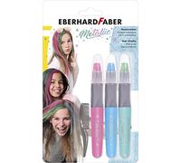 Eberhard Faber 579205 - Craie pour cheveux pour enfants, 3 couleurs métalliques, avec peigne à cheveux, facilement lavable