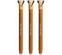 Eberhard Faber 599018 - Tinteroller effaçable Faultier, 3 Animal Erase it Stylos, stylo gel bleu 0,7 mm