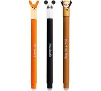 Eberhard Faber 599019 - Tinteroller effaçable, 3 Animal Erase it Stylos, Panda, Renard, Paresseux, stylo gel bleu 0,7 mm
