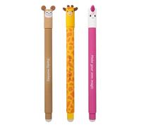Eberhard Faber 599039 - Roller à encre effaçable, 3 crayons Animal Erase it, singe, girafe, licorne, stylo gel bleu 0,7 mm