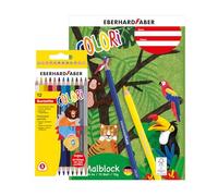 EBERHARD FABER 599044 - Set de peinture Colori avec 12 crayons de couleur et bloc à dessin DIN A4, 75 feuilles de papier 70 g/m²