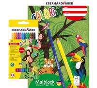 EBERHARD FABER 599048 - Set de peinture Colori avec 12 crayons de couleur et bloc à dessin DIN A4, 75 feuilles 70 g/m²