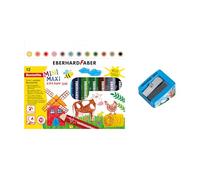 EBERHARD FABER 599052 - Set de crayons de couleur jumbo Mini Maxi 3 en 1 avec taille-crayon, 12 crayons jumbo, crayons de cire, crayons aquarellables, crayons de couleur