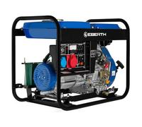 EBERTH 5000 Watt Générateur diesel (1x 400V, 1x 230V, 1x 12V, E-Start, Moteur diesel 10 CV, 4 temps, triphasé, Voltmètre)