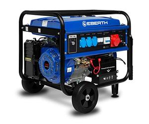 EBERTH 5500 Watt Groupe électrogène Generateur electrique portable moteur à essence 13 CV, 4 temps, 1x 400V, 3x 230V, 1x 12V, démarrage électrique, régulateur AVR, sécurité niveau d'huile avec roues