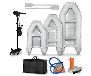 EBERTH Bateau Gonflable avec Moteur, 4 Personnes, 60 LBS de poussée, sans permis, Barque de Peche avec Moteur Hors-Bord électrique, bancs, Coque Rigide, 2xpagaies, Pompe, kit de réparation, Sac