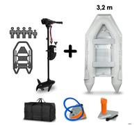 EBERTH Bateau pneumatique avec moteur, 4-5 personnes, 60 LBS de poussée, sans permis, bateau de pêche, bancs, 2 pagaies, pompe