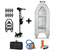 EBERTH Bateau Gonflable avec Moteur, 8 Personnes, 86 LBS de poussée, sans permis, Barque de Peche avec Moteur Hors-Bord électrique, bancs, Coque Rigide, 2xpagaies, Pompe, kit de réparation, Sac
