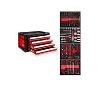 EBERTH Boite à outils rouge avec outils (4 tiroirs avec roulements à billes, 134 pcs. jeu doutils dans les entrées de stockage, verrouillable,