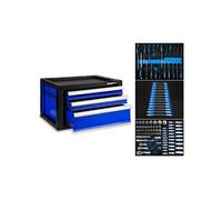 Caisse à outils pleine - EBERTH - 114 pièces - armoire à outils métallique avec 3 tiroirs - boîte à outils équipée - Bleu