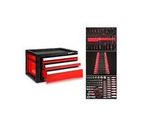 Caisse à outils pleine - EBERTH - 114 pièces - armoire à outils métallique avec 3 tiroirs - boîte à outils équipée - rouge