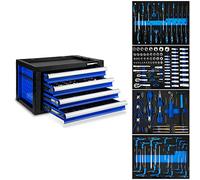 EBERTH Caisse à Outils Pleine, 135 pièces, Armoire à Outils métallique avec 4 tiroirs, Rails télescopiques, Extension Totale, verrouillable, boîte à Outils équipée, revêtement par Poudre Bleu foncé