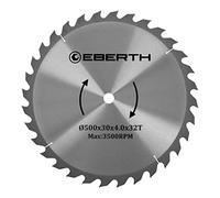 EBERTH Lame de Scie Circulaire en Acier avec Dents en Carbure pour la Coupe du Bois (Diamètre 500mm, Alésage 30mm, Épaisseur de la Lame 3.0mm, Largeur de Coupe 4.0mm, 32 Dents, RPM Max. 3500)