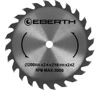 EBERTH Lame de Scie Circulaire en Acier avec Dents en Carbure pour la Coupe du Bois (Diamètre 200mm, Alésage 16mm, Épaisseur de la Lame 2.4mm, Largeur de Coupe 3.4mm, 24 Dents, RPM Max. 5000)
