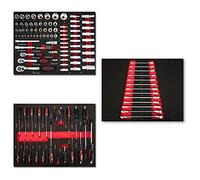EBERTH Set d'outils multitâches 114 pièces Pour servante d'atelier, inserts d'outils étiquetés en mousse, Pour 3 tiroirs, Equipement automobile et d'atelier professionnel, Rouge