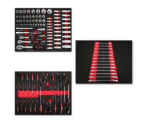 EBERTH Set d'outils multitâches 114 pièces Pour servante d'atelier, inserts d'outils étiquetés en mousse, Pour 3 tiroirs, Equipement automobile et d'atelier professionnel, Rouge