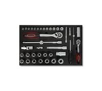EBERTH Set d'outils multitâches 81 pièces Pour servante d'atelier, inserts d'outils étiquetés en mousse, Pour 4 tiroirs, Equipement automobile et d'atelier professionnel, Rouge