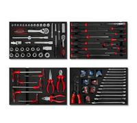 EBERTH Set d'outils multitâches 81 pièces Pour servante d'atelier, inserts d'outils étiquetés en mousse, Pour 4 tiroirs, Equipement automobile et d'atelier professionnel, Rouge