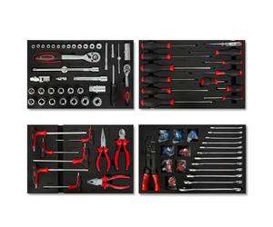 EBERTH Set d'outils multitâches 81 pièces Pour servante d'atelier, inserts d'outils étiquetés en mousse, Pour 4 tiroirs, Equipement automobile et d'atelier professionnel, Rouge