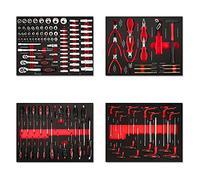 EBERTH Set d'outils pour servante d'atelier (134 pièces, carbure de tungstène, poignées ergonomiques, inserts d'outils étiquetés en mousse, optimal pour l'atelier automobile et professionnel, rouge)