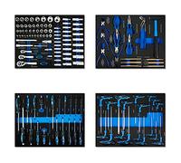 EBERTH Set d'outils pour servante d'atelier (134 pièces, carbure de tungstène, poignées ergonomiques, inserts d'outils étiquetés en mousse, optimal pour l'atelier automobile et professionnel, bleu)