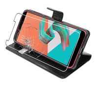 ebestStar - Coque Compatible avec ASUS Zenfone 5 Lite ZC600KL Etui PU Cuir Housse Portefeuille Porte-Cartes Support Stand, Noir + Film écran Verre Trempé [Appareil: 160.6 x 76.2 x 7.8mm, 6.0'']