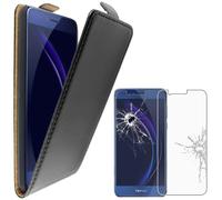 ebestStar - Coque Compatible avec Huawei Honor 8 Etui Housse PU Cuir Rabat Ultra Fin (Ultra Slim Case), Noir + Film Protection écran Verre Trempé [Appareil: 145.5 x 71 x 7.5mm, 5.2'']