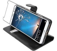 - Coque Huawei Mate 10 Lite (2017) Etui Housse Portefeuille PU Cuir, Noir + Film protection écran en VERRE Trempé [Dimensions PRECISES Smartphone :