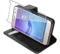 ebestStar - Coque Compatible avec Huawei Y6 2017 Etui PU Cuir Housse Portefeuille Porte-Cartes Support Stand, Noir + Film Protection écran Verre Trempé [Appareil: 143.8 x 72 x 8.4mm, 5.0'']