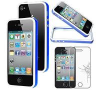 ebestStar - Coque Compatible avec iPhone 4, 4S Apple Etui Housse Contour Bumper TPU, Bleu/Blanc + Film écran en Verre Trempé [Appareil: 115.2 x 58.6 x 9.3mm, 3.5'']