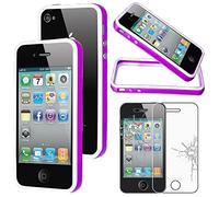 ebestStar - Coque Compatible avec iPhone 4, 4S Apple Etui Housse Contour Bumper TPU, Violet/Blanc + Film écran en Verre Trempé [Appareil: 115.2 x 58.6 x 9.3mm, 3.5'']