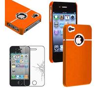 ebestStar - Coque Compatible avec iPhone 4, 4S Apple Etui Housse Plastique Rigide Silver-Line chromé, Orange + Film Protection écran Verre Trempé [Appareil: 115.2 x 58.6 x 9.3mm, 3.5'']