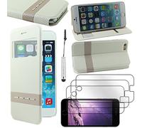 ebestStar - Coque Compatible avec iPhone 6 Plus 6S Plus Apple Etui Housse PU Cuir Portefeuille Fenêtre Type View + Mini Stylet + 3 Films d'écran, Blanc [Appareil: 158.1 x 77.8 x 7.1mm, 5.5'']