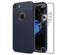 ebestStar - Coque Compatible avec iPhone 7, iPhone 8 Apple Etui Housse Silicone TPU Souple Anti-Choc Motif Cuir, Bleu Foncé + Film Verre Trempé [Appareil: 138.3/138.4 x 67.1/67.3 x 7.1/7.3mm, 4.7'']