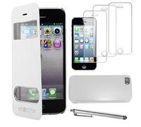 ebestStar - Coque Compatible avec iPhone SE 5S 5 Apple Etui Housse PU Cuir Portefeuille Fenêtre Type View + Stylet + 3 Films d'écran, Blanc [Appareil: 123.8 x 58.6 x 7.6mm, 4.0'']