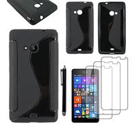 ebestStar - Coque Compatible avec Microsoft Nokia Lumia 535 Etui Housse Silicone Gel TPU Souple Motif S-Line + Stylet + 3 Films d'écran, Noir [Appareil: 140.2 x 72.4 x 8.8mm, 5.0'']