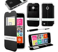 ebestStar - Coque Compatible avec Nokia Lumia 530 Etui Housse PU Cuir Portefeuille Fenêtre Type View + Mini Stylet, Noir [Appareil: 119.7 x 62.3 x 11.7mm, 4.0'']