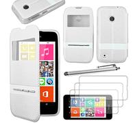ebestStar - Coque Compatible avec Nokia Lumia 530 Etui Housse PU Cuir Portefeuille Fenêtre Type View + Stylet + 3 Films d'écran, Blanc [Appareil: 119.7 x 62.3 x 11.7mm, 4.0'']
