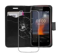 ebestStar - Coque Compatible avec Nokia Nokia 1 Etui PU Cuir Housse Portefeuille Porte-Cartes Support Stand, Noir + Film Protection écran Verre Trempé [Appareil: 133.6 x 67.8 x 9.5mm, 4.5'']