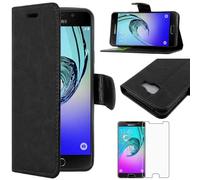 ebestStar - Coque Compatible avec Samsung A3 2016 Galaxy SM-A310F Etui PU Cuir Housse Portefeuille Porte-Cartes Support, Noir +Film Protection Verre Trempé [Appareil: 134.5 x 65.2 x 7.3mm, 4.7'']