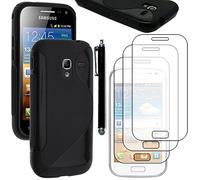 ebestStar - Coque Compatible avec Samsung Ace 2 Galaxy i8160, S7560M Etui Housse Silicone Gel TPU Souple Motif S-Line + Stylet + 3 Films d'écran, Noir [Appareil: 118.3 x 62.2 x 10.5mm, 3.8'']