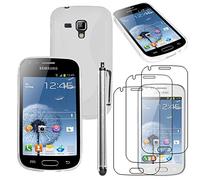 ebestStar - Coque Compatible avec Samsung Galaxy Trend S7560, S Duos S7562 Etui Housse Silicone Gel TPU Souple Motif S-Line + Stylet + 3 Films d'écran, Blanc [Appareil: 121.5 x 63.1 x 10.5mm, 4.0'']