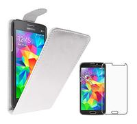 ebestStar - Coque Compatible avec Samsung Grand Prime Galaxy G530F, Value Edition G531F Etui Housse PU Cuir Rabat Flip, Blanc + Film écran Verre Trempé [Appareil: 144.8 x 72.1 x 8.6mm, 5.0'']
