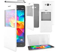 ebestStar - Coque Compatible avec Samsung Grand Prime Galaxy G530F, Value Edition G531F Etui Slim Housse Portefeuille Fenêtre View + Stylet, Blanc [Appareil: 144.8 x 72.1 x 8.6mm, 5.0'']