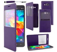 ebestStar - Coque Compatible avec Samsung Grand Prime Galaxy G530F, Value Edition G531F Etui Slim Housse Portefeuille Fenêtre View + Mini Stylet, Violet [Appareil: 144.8 x 72.1 x 8.6mm, 5.0'']