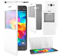 ebestStar - Coque Compatible avec Samsung Grand Prime Galaxy G530F, Value Edition G531F Etui Slim Housse Portefeuille Fenêtre View + Mini Stylet, Blanc [Appareil: 144.8 x 72.1 x 8.6mm, 5.0'']